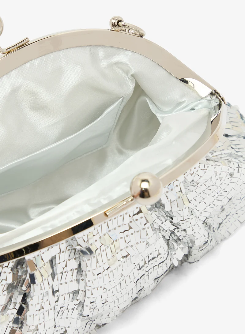 Ella Limited Edition Silver Silver Sequin Clutch With Top Handle for Women | Best Price UAE